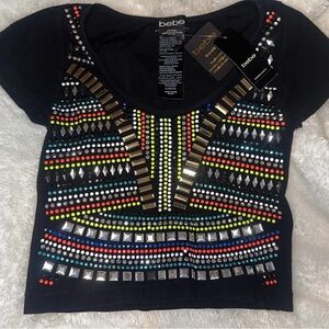 Bebe Black Embellished Women's Top (has some missing studs)